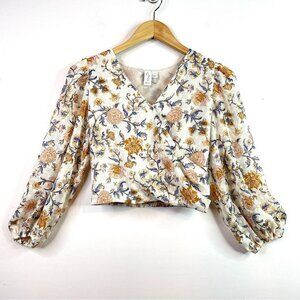Joie Cream Floral Print Splice Front Blouse Top Size S